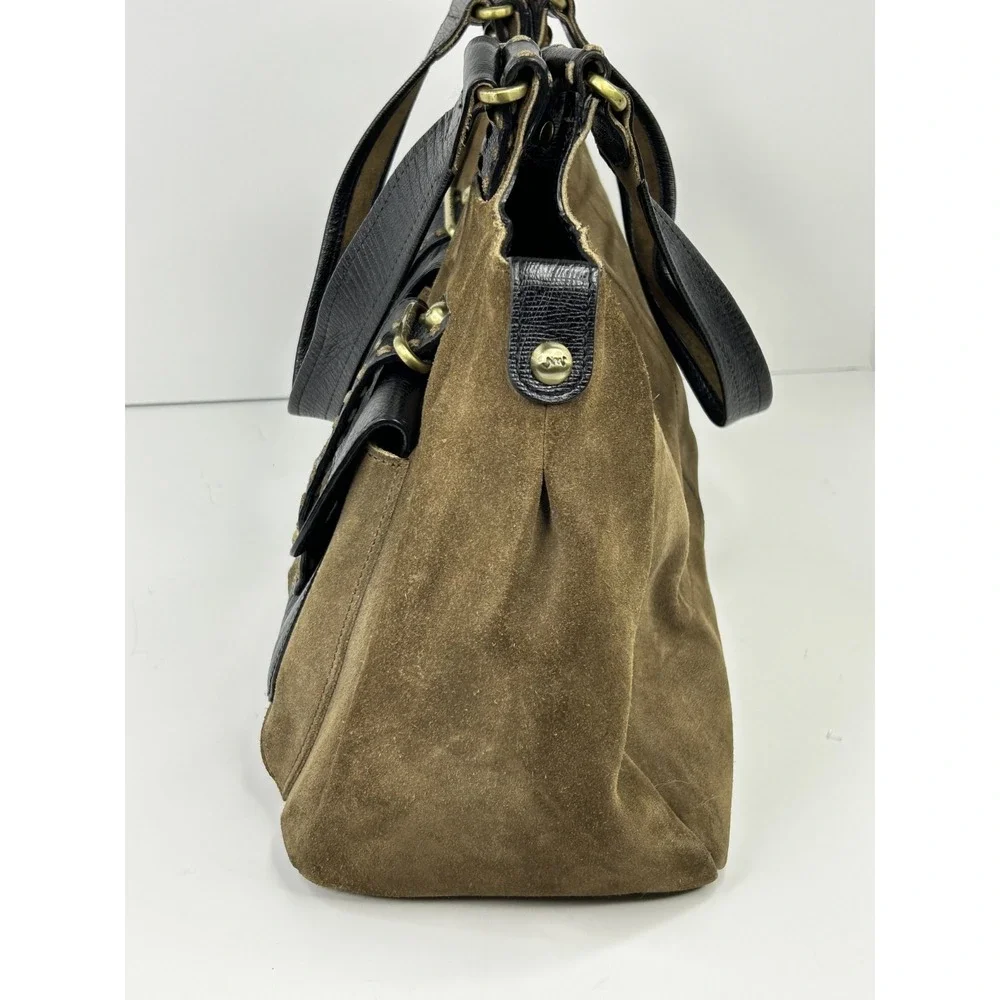 VTG Monsac Original Italian Suede & Leather Multipocket Shoulder Bag Brown Large